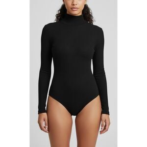 NWT JacWera Women's Plus Long-Sleeved Turtleneck Leotard Top Blouse Black XXL